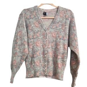 Vintage Pink and Gray Floral Button-Front Cardigan